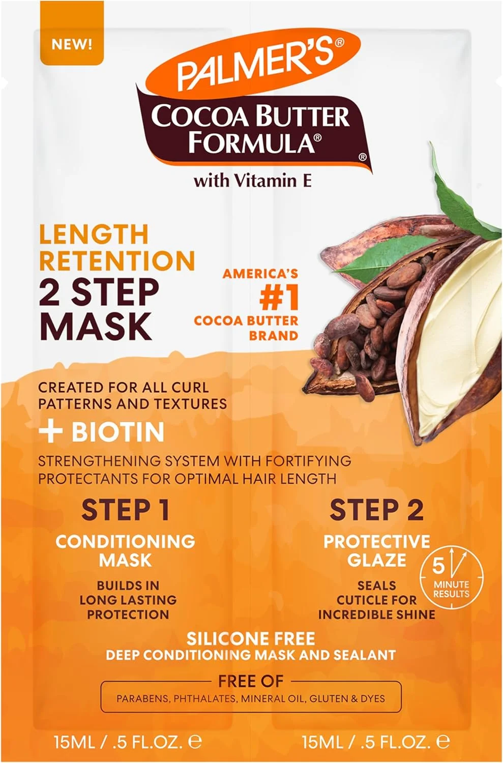 ماسک مو دو مرحله ای کره کاکائو و بیوتین Palmer's برای حفظ طول مو، 30 میلی لیتر