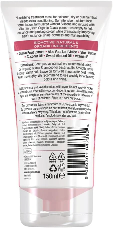 ماسک مو محافظ رنگ مو دکتر ارگانیک با عصاره گواوا، طبیعی، وگان، بدون تست حیوانی، فاقد پارابن و SLS، 150 میلی لیتر ماسک مو محافظ رنگ مو دکتر ارگانیک با عصاره گواوا، طبیعی، وگان، بدون تست حیوانی، فاقد پارابن و SLS، 150 میلی لیتر
