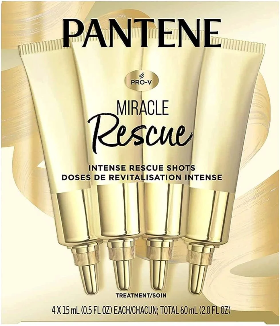 ماسک مو پنتن برای موهای خشک و آسیب دیده، آبرسان عمیق و سبک، Miracle Intense Rescue Shots، بدون پارابن، 4 عدد، 2.0 اونس