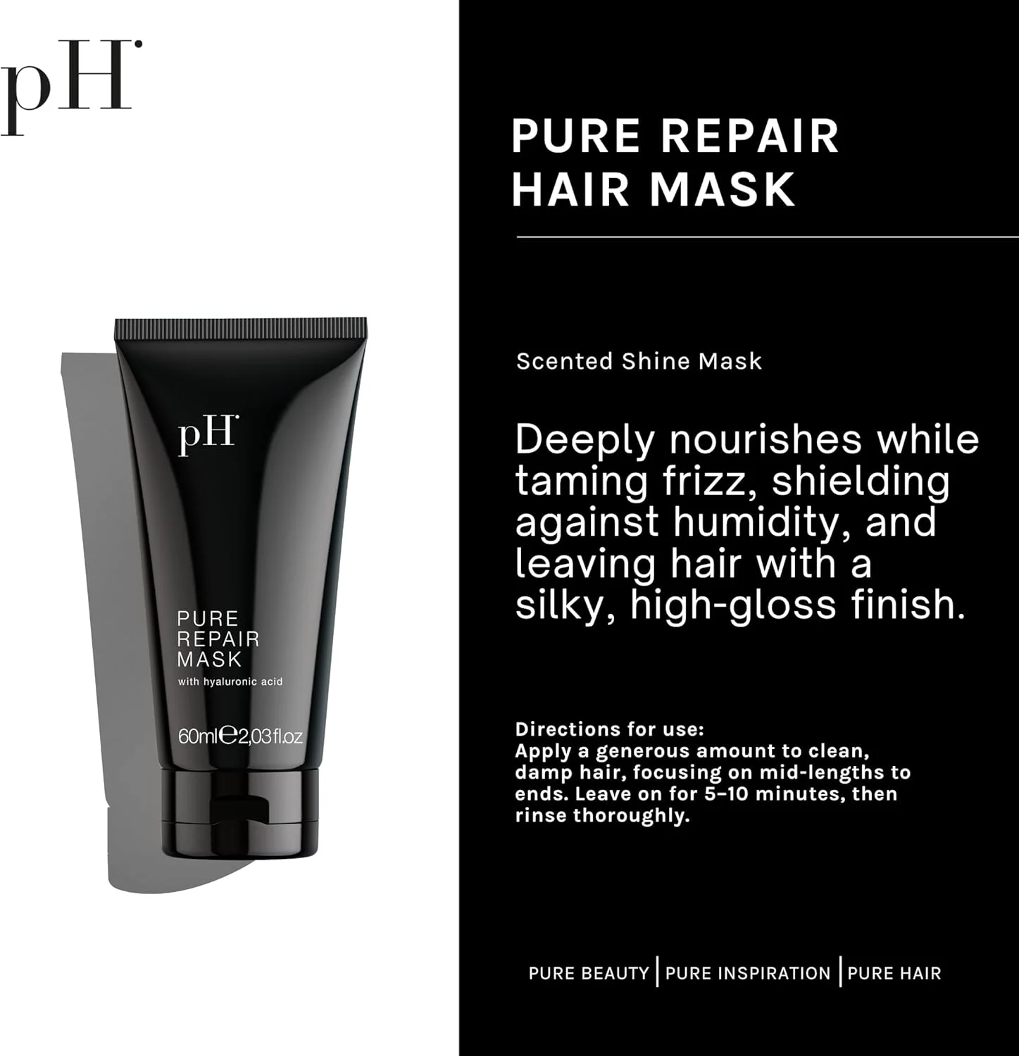 ماسک ترمیم کننده مو پی اچ پیور هیر لبز، ماسک احیا کننده برای موهای آسیب دیده، درمان ترمیم کننده، 60 میلی لیتر