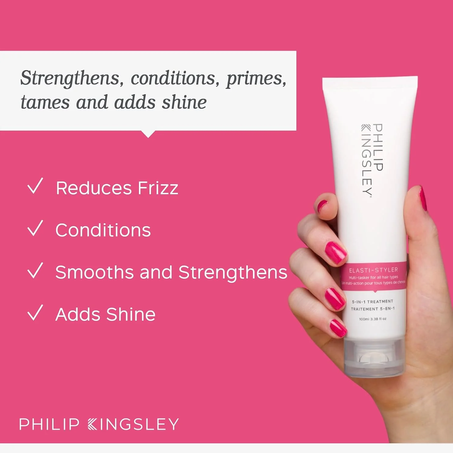 سرم موی چند منظوره فیلیپ کینگسلی Elasti-Styler | درمان 5 در 1 قبل از حالت دادن | کرم حالت دهنده مو، ماسک نرم کننده | ضد وز، صاف کننده و درخشان کننده | 40 میلی لیتر