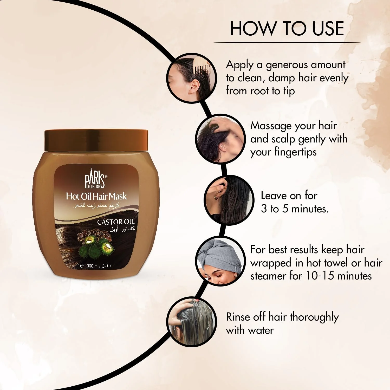 ماسک مو روغن گرم کرچک PARIS COLLECTION - ۱۰۰۰ میلی لیتر - درمان آبرسان برای تغذیه موهای خشک و کدر ماسک مو روغن گرم کرچک PARIS COLLECTION - ۱۰۰۰ میلی لیتر - درمان آبرسان برای تغذیه موهای خشک و کدر