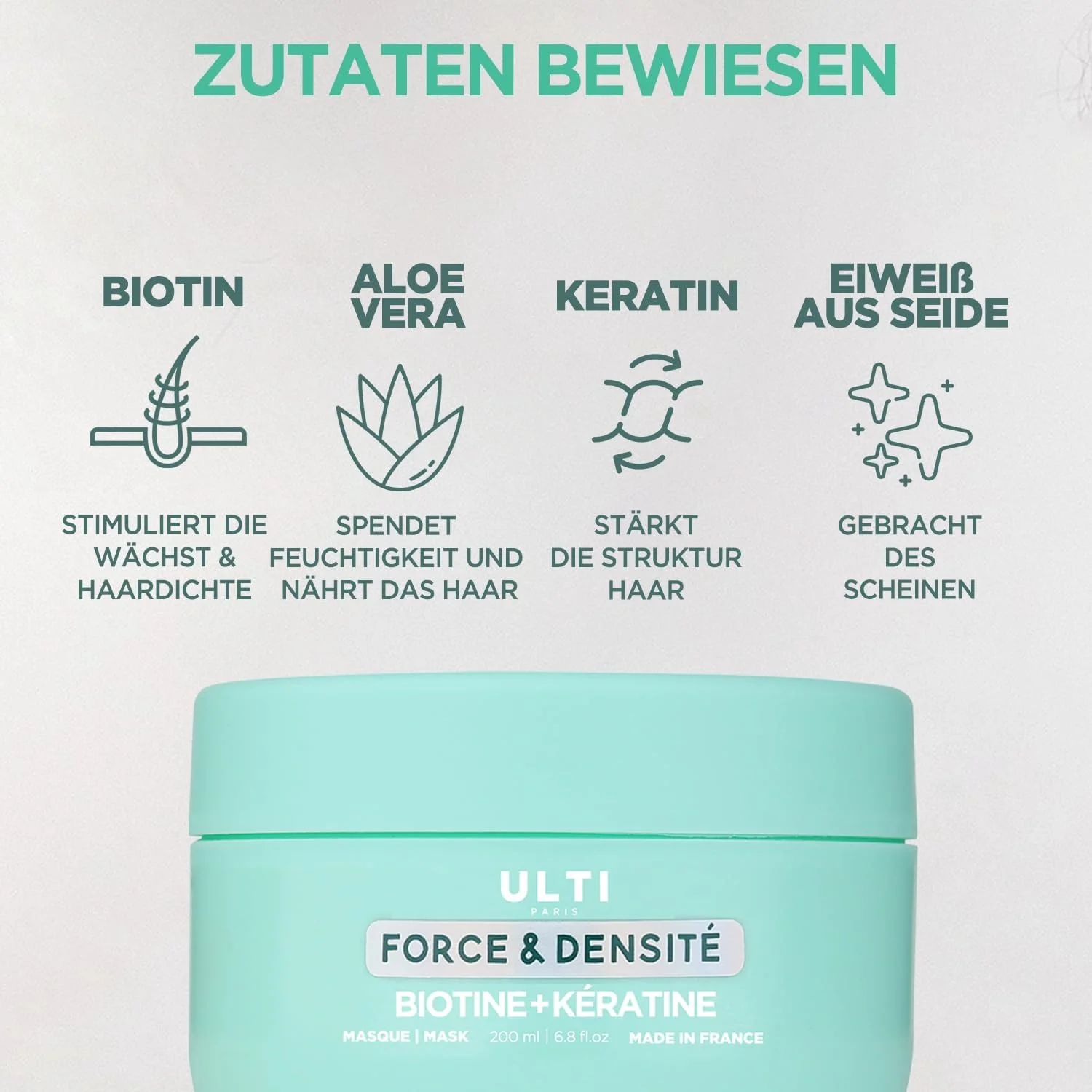 ماسک کراتین + بیوتین ULTI Paris، حاوی آرگان، اسید هیالورونیک و بیوتین. ماسک درمانی برای موهای خشک و آسیب دیده، 200 میلی لیتر ماسک کراتین + بیوتین ULTI Paris، حاوی آرگان، اسید هیالورونیک و بیوتین. ماسک درمانی برای موهای خشک و آسیب دیده، 200 میلی لیتر