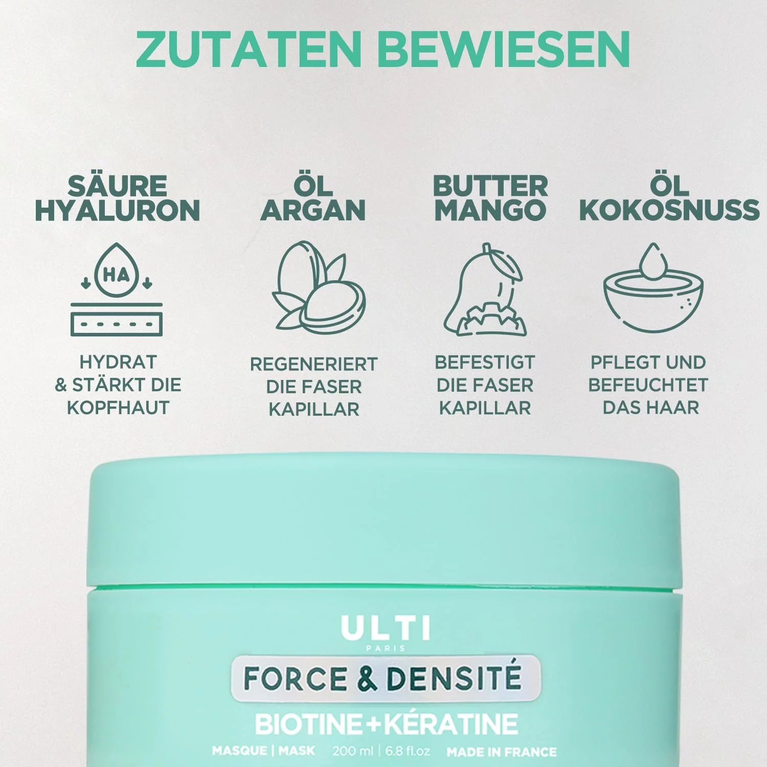 ماسک کراتین + بیوتین ULTI Paris، حاوی آرگان، اسید هیالورونیک و بیوتین. ماسک درمانی برای موهای خشک و آسیب دیده، 200 میلی لیتر ماسک کراتین + بیوتین ULTI Paris، حاوی آرگان، اسید هیالورونیک و بیوتین. ماسک درمانی برای موهای خشک و آسیب دیده، 200 میلی لیتر