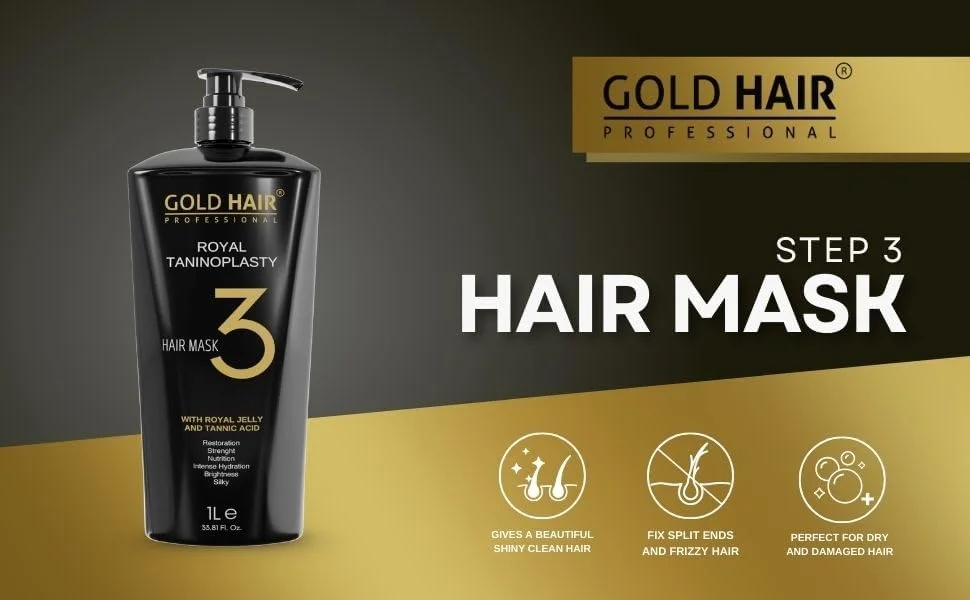 ماسک موی حرفه ای گلد هیر مرحله 3 حجم 1 لیتر | درمان، احیا کننده مو + صاف کننده احیا کننده، ترمیم کننده و نرم کننده مو، آبرسانی عمیق ماسک موی حرفه ای گلد هیر مرحله 3 حجم 1 لیتر | درمان، احیا کننده مو + صاف کننده احیا کننده، ترمیم کننده و نرم کننده مو، آبرسانی عمیق