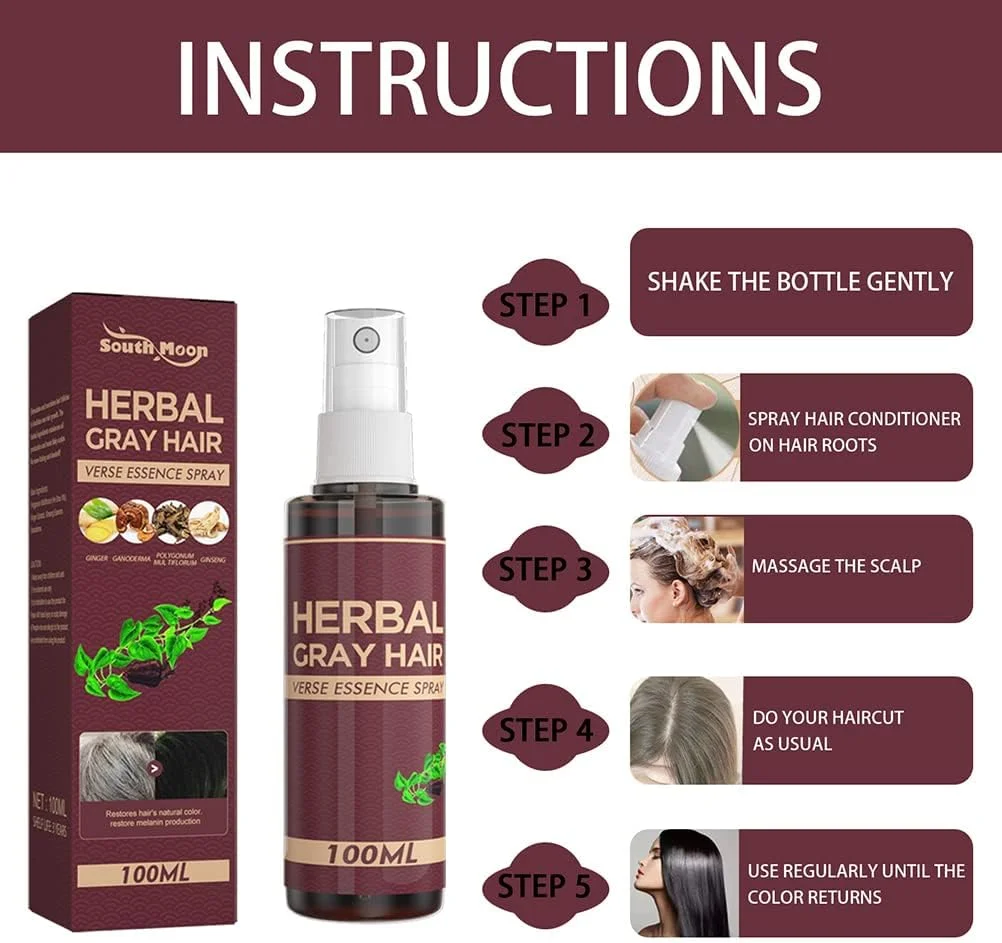 اسپری تیره کننده مو TDMKT حجم 100 میلی لیتر، سرم گیاهی ضد سفیدی مو، سیاه کننده و کاهش دهنده موهای سفید، اسپری مغذی کننده پوست سر