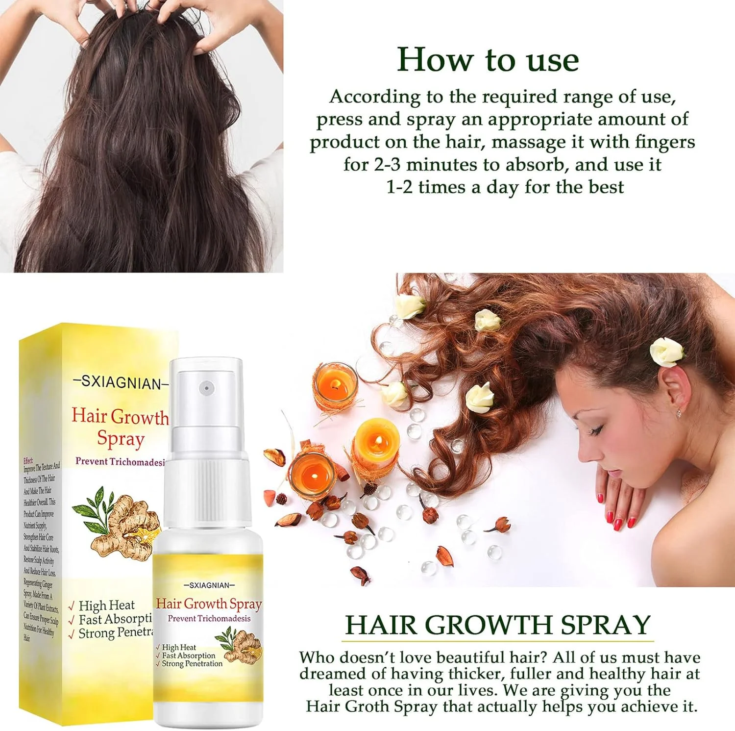 اسپری رشد مو BEBALETY 20ML، درمان جلوگیری از ریزش مو، اسپری رشد مو با عصاره زنجبیل