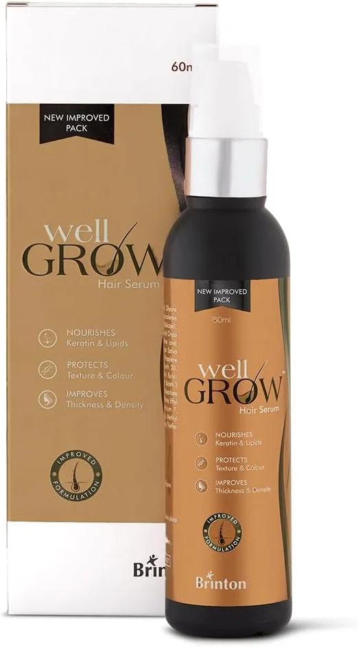 سرم ضد ریزش مو برینتون WellGrow حاوی بایکاپیل و کمپلکس گیاهی کراریس | پشتیبانی از رشد مجدد مو و کنترل ریزش مو | فرمول طبیعی و ملایم | 60 میلی لیتر