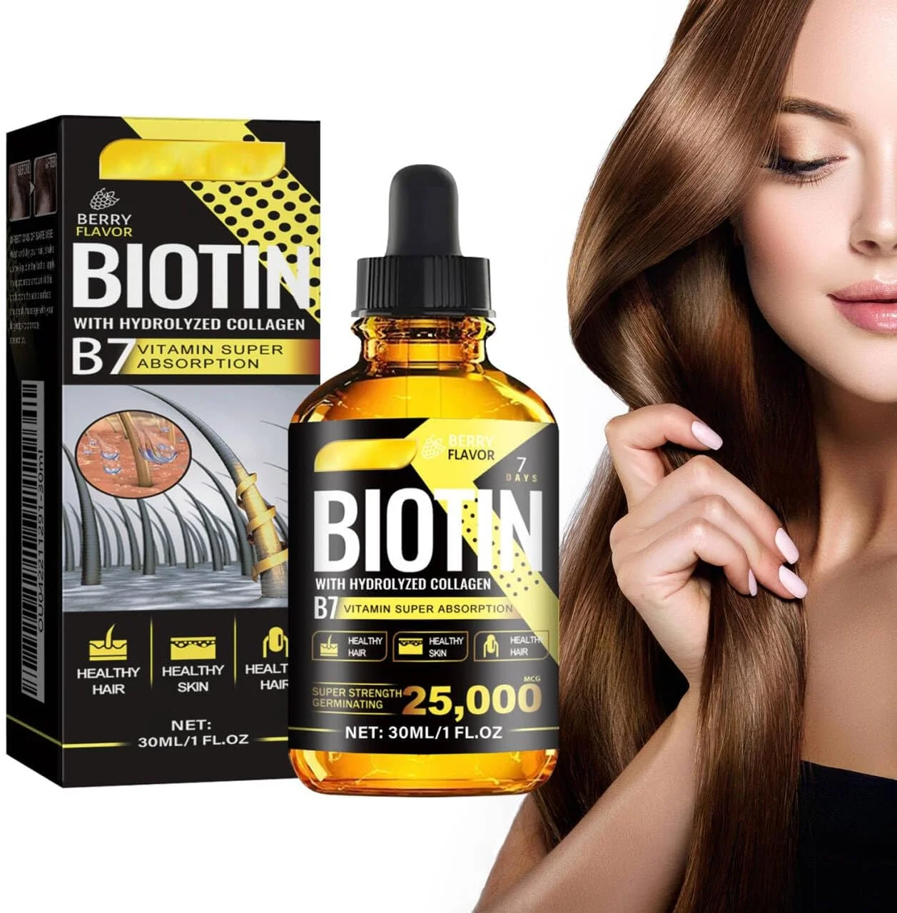 سرم رشد مو بیوتین، سرم رشد مو برای تسریع رشد مو، سرم رشد مو، سرم رشد مو، ضد ریزش مو، افزایش تراکم مو، مرطوب کننده موهای خشک (30 میلی لیتر)