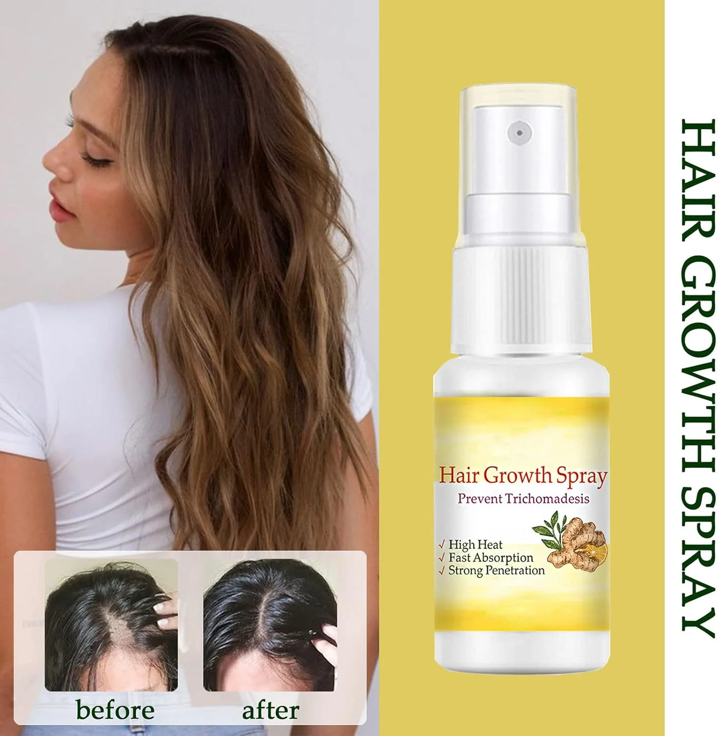 اسپری رشد مو BEBALETY 20ML، درمان جلوگیری از ریزش مو، اسپری رشد مو با عصاره زنجبیل