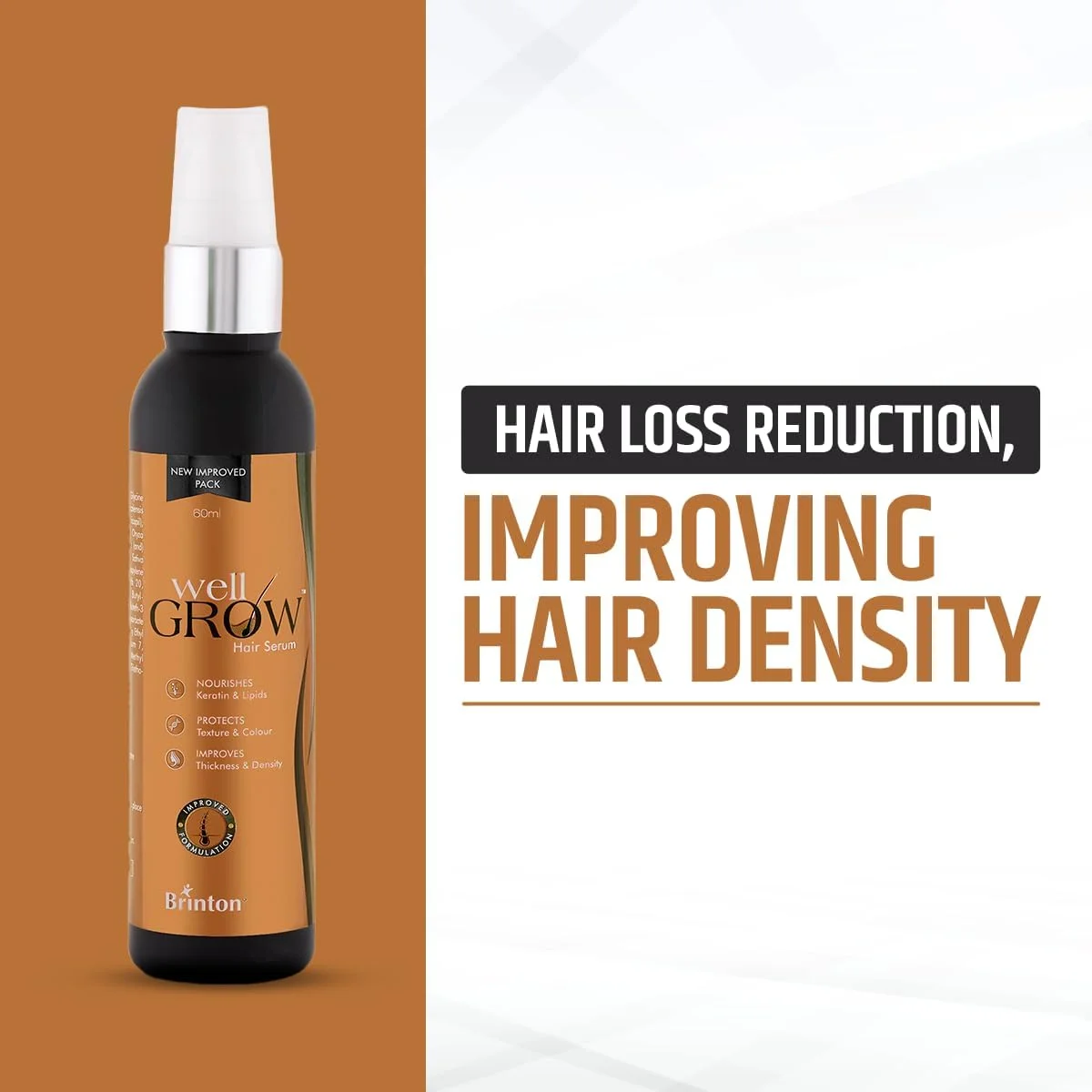 سرم ضد ریزش مو برینتون WellGrow حاوی بایکاپیل و کمپلکس گیاهی کراریس | پشتیبانی از رشد مجدد مو و کنترل ریزش مو | فرمول طبیعی و ملایم | 60 میلی لیتر