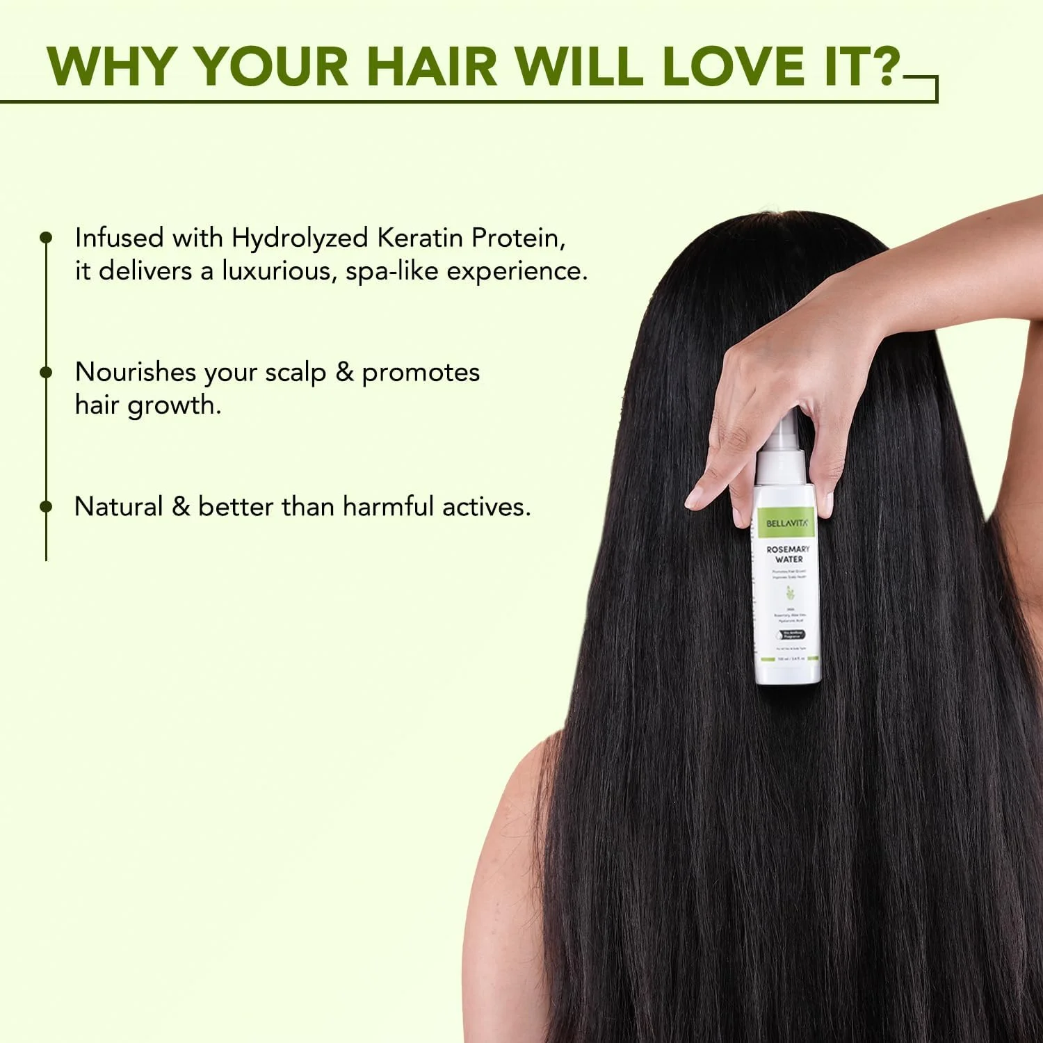 اسپری آب رزماری Bellavita برای رشد مو | اسپری مو برای رشد مجدد مو | افزایش درخشندگی | کاهش ریزش مو | تقویت کننده مو | مناسب برای انواع مو | اسپری مه مو | 100 میلی لیتر