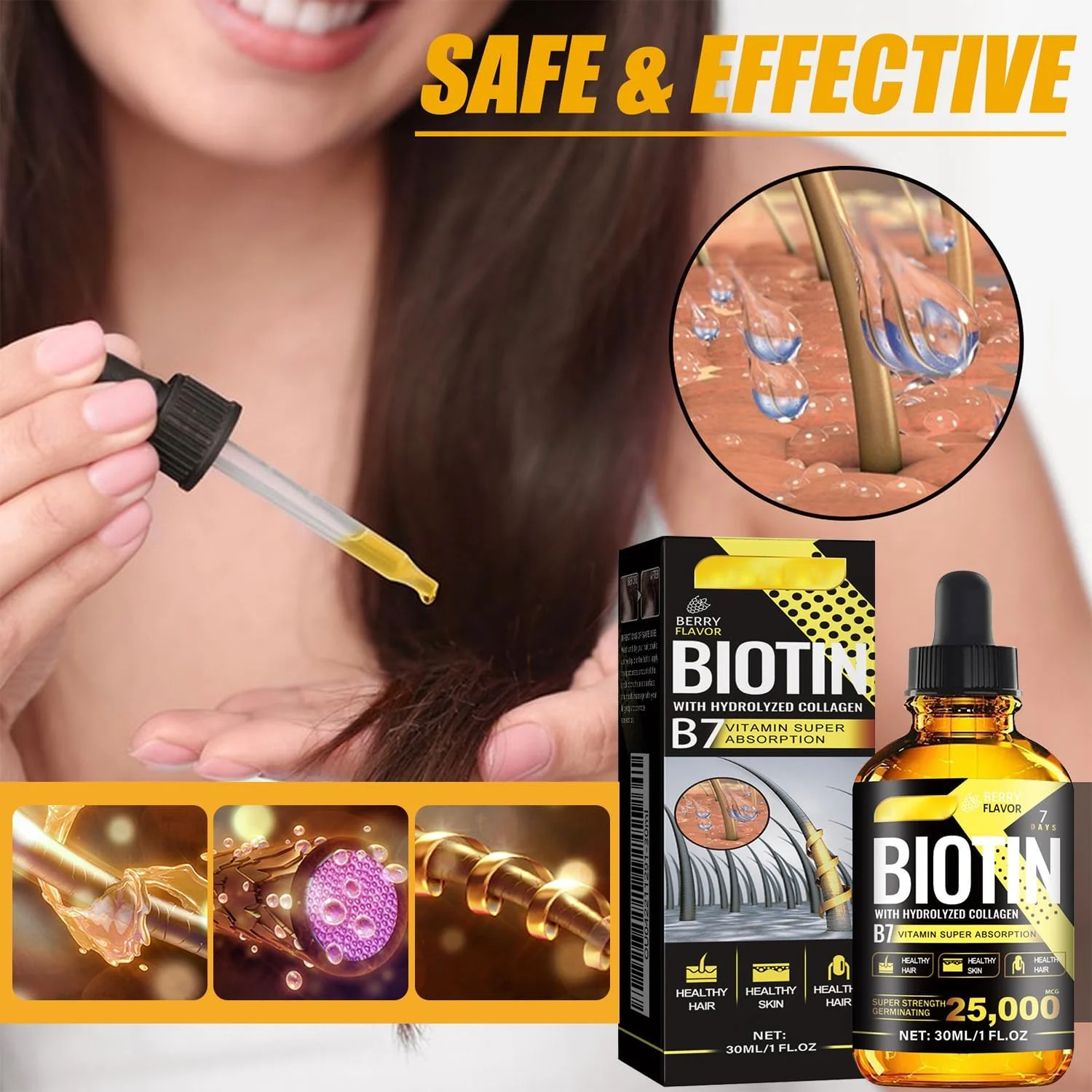 سرم رشد مو بیوتین، سرم رشد مو برای تسریع رشد مو، سرم رشد مو، سرم رشد مو، ضد ریزش مو، افزایش تراکم مو، مرطوب کننده موهای خشک (30 میلی لیتر)