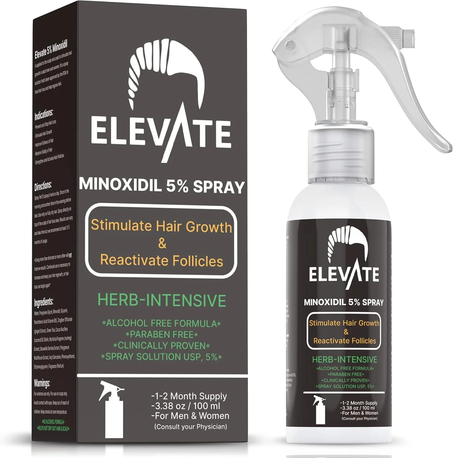 اسپری رشد مو ELEVATE حاوی 5% ماینوکسیدیل - فرمولاسیون غیر روغنی و بدون الکل، درمان حرفه ای و فوق العاده قوی برای ریزش و رشد مجدد مو - تحریک فولیکول های مو برای آقایان و بانوان - تامین یک ماه اسپری رشد مو ELEVATE حاوی 5% ماینوکسیدیل - فرمولاسیون غیر روغنی و بدون الکل، درمان حرفه ای و فوق العاده قوی برای ریزش و رشد مجدد مو - تحریک فولیکول های مو برای آقایان و بانوان - تامین یک ماه
