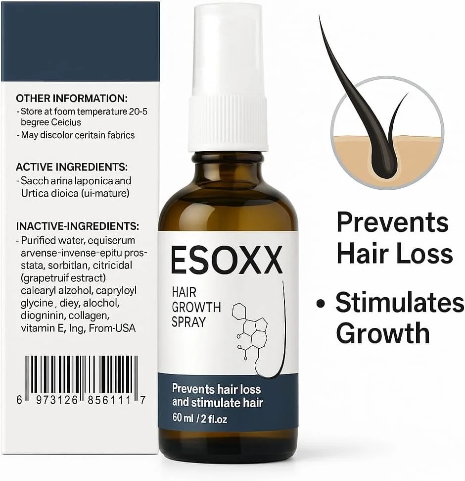 سرم رشد مو Esoxx حاوی روغن رزماری و عصاره های گیاهی - اسپری ضد ریزش مو برای آقایان و بانوان - روغن مغذی مو و ریش