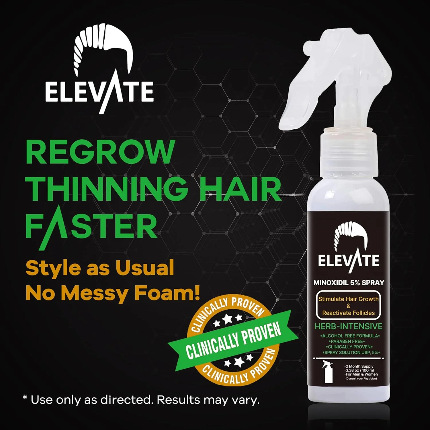 اسپری رشد مو ELEVATE حاوی 5% ماینوکسیدیل - فرمولاسیون غیر روغنی و بدون الکل، درمان حرفه ای و فوق العاده قوی برای ریزش و رشد مجدد مو - تحریک فولیکول های مو برای آقایان و بانوان - تامین یک ماه اسپری رشد مو ELEVATE حاوی 5% ماینوکسیدیل - فرمولاسیون غیر روغنی و بدون الکل، درمان حرفه ای و فوق العاده قوی برای ریزش و رشد مجدد مو - تحریک فولیکول های مو برای آقایان و بانوان - تامین یک ماه