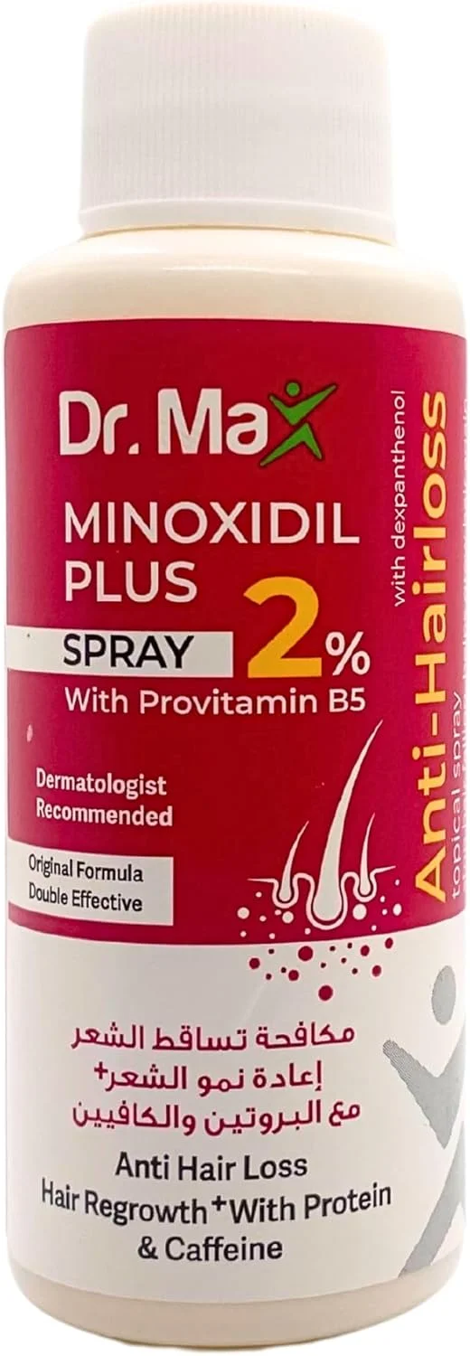 اسپری دکتر مکس ماینوکسیدیل پلاس 2% حاوی پروویتامین B5 (دکسپانتنول) ضد ریزش مو، رشد مجدد مو با پروتئین و کافئین