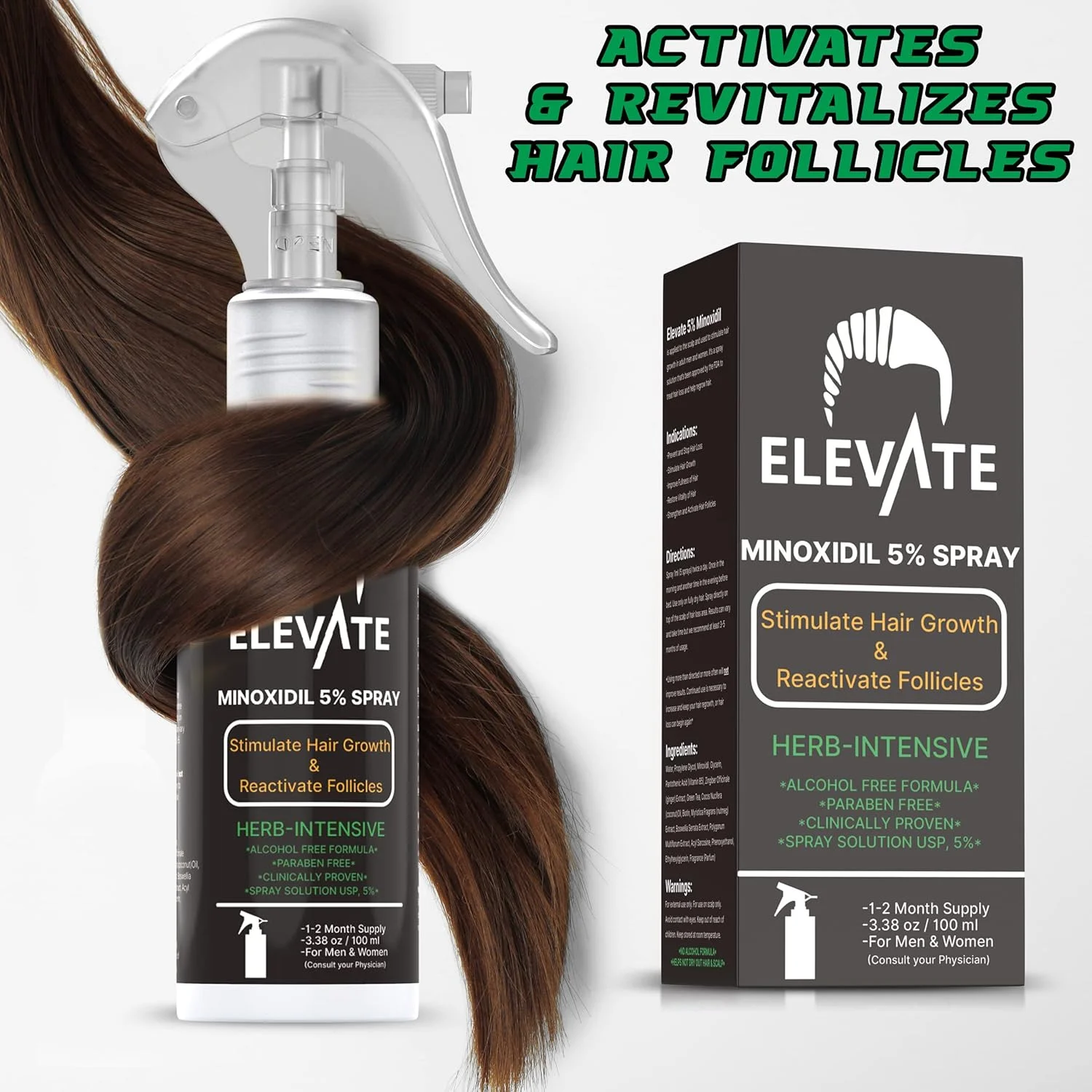 اسپری رشد مو ELEVATE حاوی 5% ماینوکسیدیل - فرمولاسیون غیر روغنی و بدون الکل، درمان حرفه ای و فوق العاده قوی برای ریزش و رشد مجدد مو - تحریک فولیکول های مو برای آقایان و بانوان - تامین یک ماه اسپری رشد مو ELEVATE حاوی 5% ماینوکسیدیل - فرمولاسیون غیر روغنی و بدون الکل، درمان حرفه ای و فوق العاده قوی برای ریزش و رشد مجدد مو - تحریک فولیکول های مو برای آقایان و بانوان - تامین یک ماه