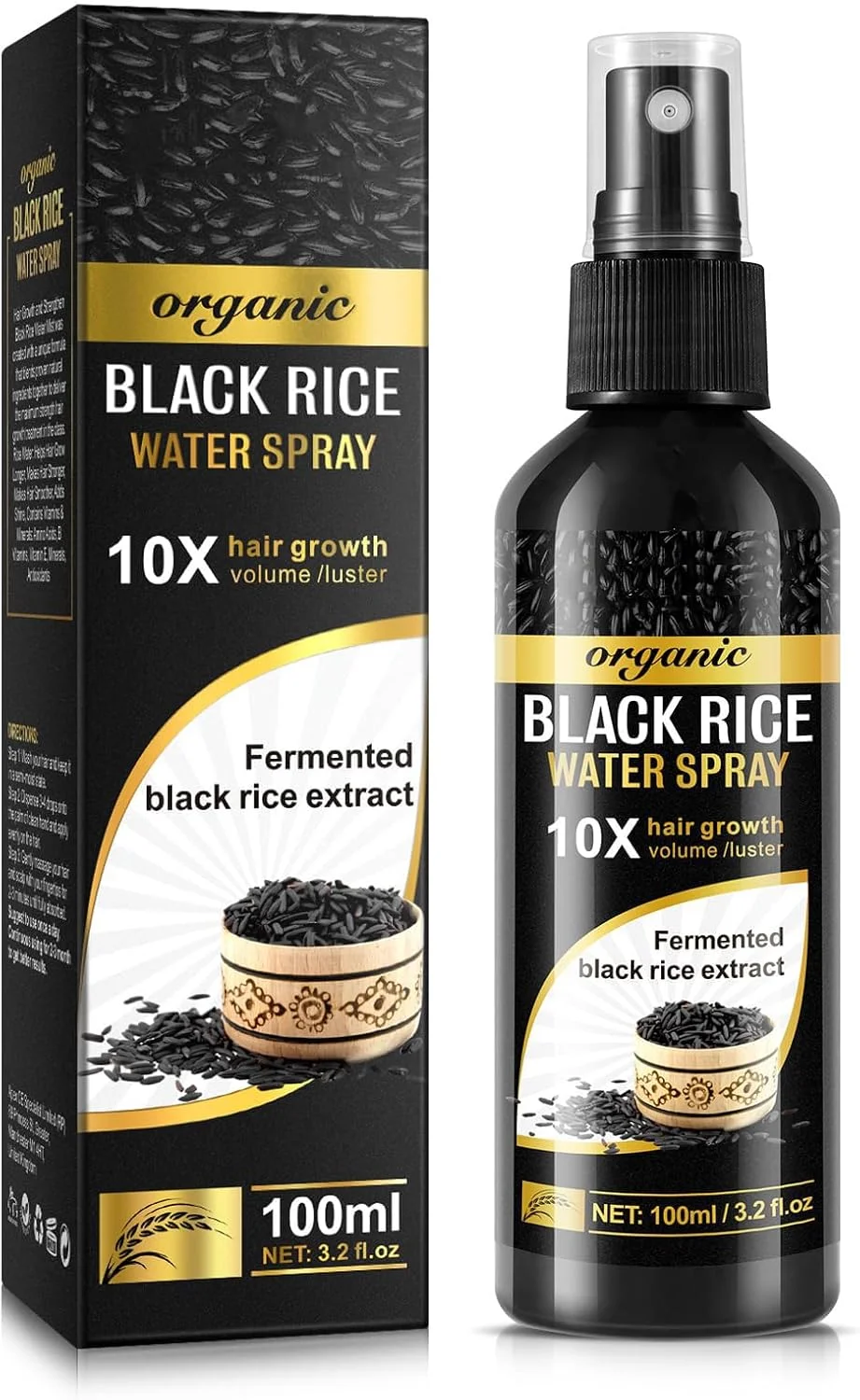 اسپری آب برنج سیاه ارگانیک LBOYLOVE® برای رشد مو، آب برنج سیاه با روغن کرچک و عصاره ریشه زنجبیل برای موهای ضخیم تر و پرپشت تر، هدف قرار دادن ریزش مو و ترمیم آسیب دیدگی، 100 میلی لیتر