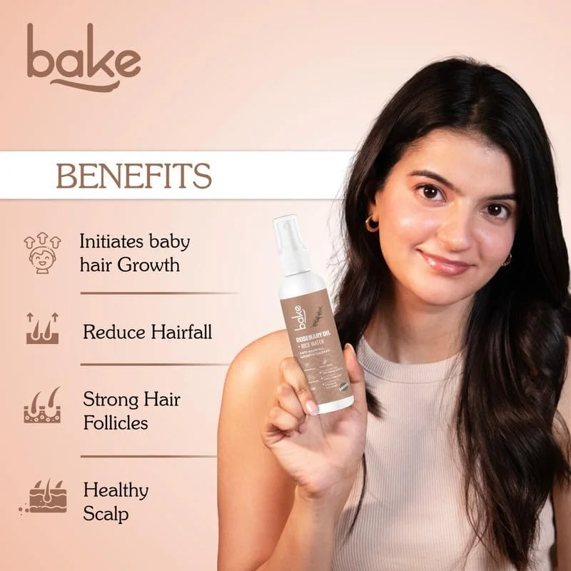اسپری سرم روغن رزماری برای رشد مو BAKE حاوی آب برنج و متی دانا | برای ریزش مو، رشد مجدد مو و موهای کراتینه شده | تقویت فولیکول های مو | برای زنان و مردان | 100 میلی لیتر (اسپری)