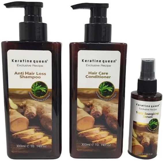 مجموعه درمان ضد ریزش مو کراتین کویین، شامپو، نرم کننده، سرم انرژی زا، مراقبت حرفه ای مو، بطری 300 میلی لیتری