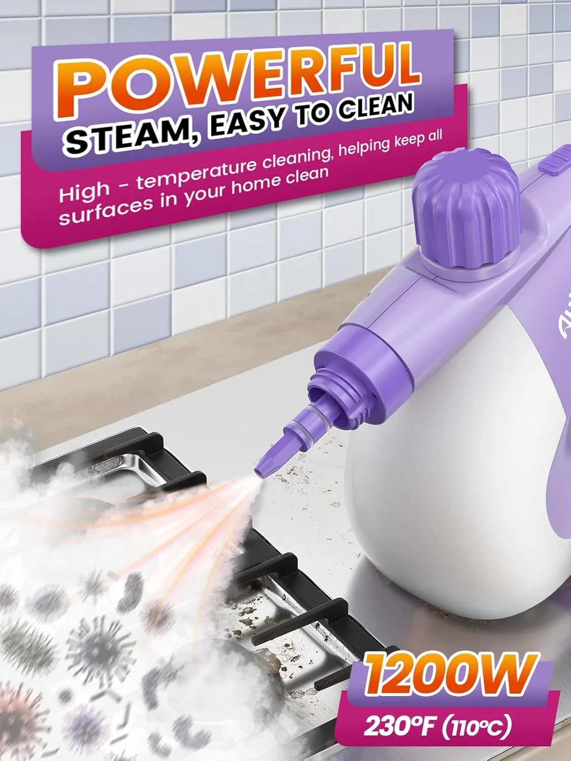 بخارشوی دستی تحت فشار AUTOWN با 14 قطعه لوازم جانبی و قفل ایمنی، بخارشوی چند منظوره 1200 واتی برای تمیز کردن، بخارشوی بدون مواد شیمیایی برای خانه، ماشین، حمام، آشپزخانه، کاشی و سرامیک