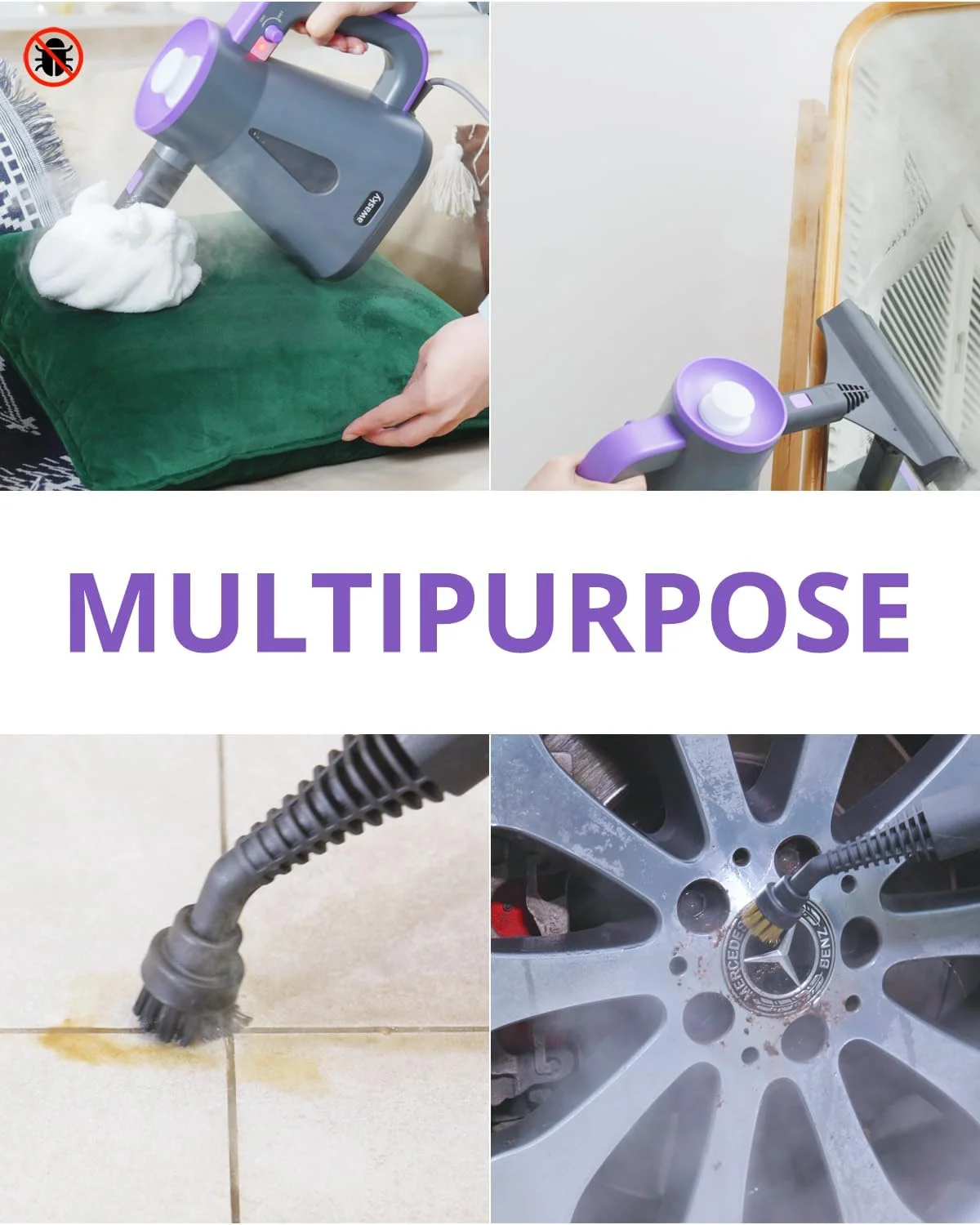 بخارشوی دستی آوااسکای: 1200 وات، گرم شدن سریع در 10 ثانیه - مخزن 750 میلی لیتری - بدون نیاز به خنک شدن - امکان پر کردن مجدد در هر زمان - ماشه بخار قفل شونده - کیت 14 تکه بخارشوی دستی برای تمیز کردن خانه، ماشین، دوغاب و کاشی، خاکستری