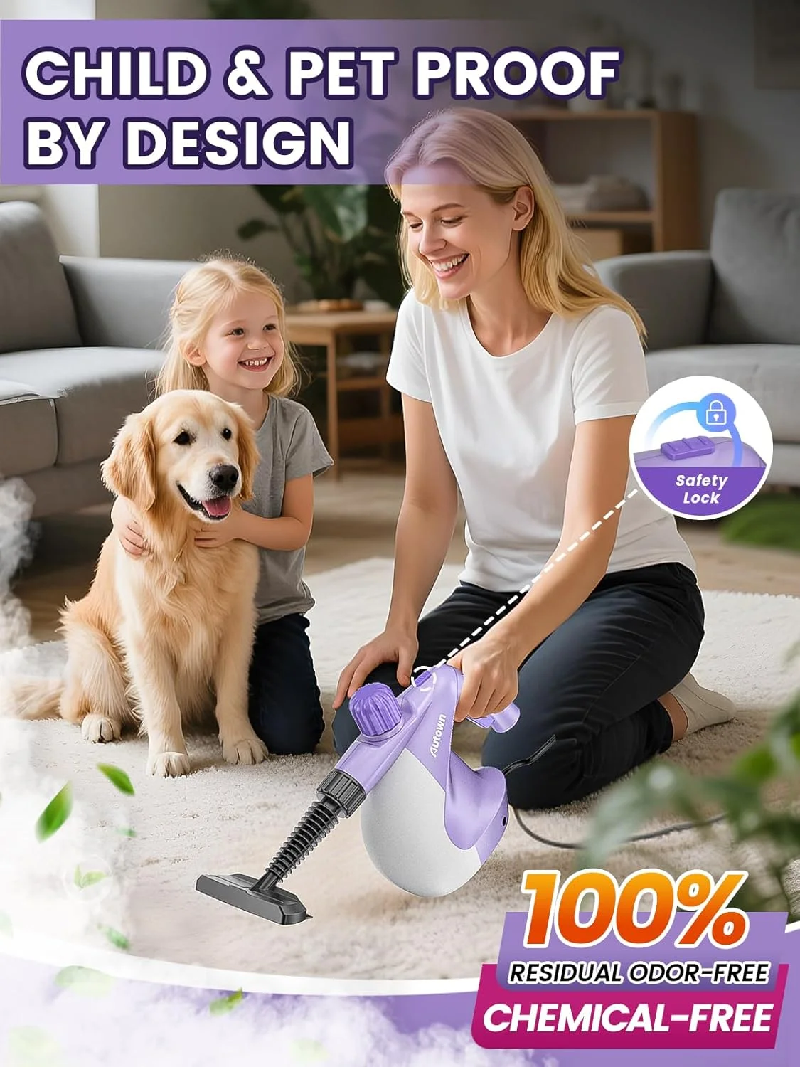 بخارشوی دستی تحت فشار AUTOWN با 14 قطعه لوازم جانبی و قفل ایمنی، بخارشوی چند منظوره 1200 واتی برای تمیز کردن، بخارشوی بدون مواد شیمیایی برای خانه، ماشین، حمام، آشپزخانه، کاشی و سرامیک