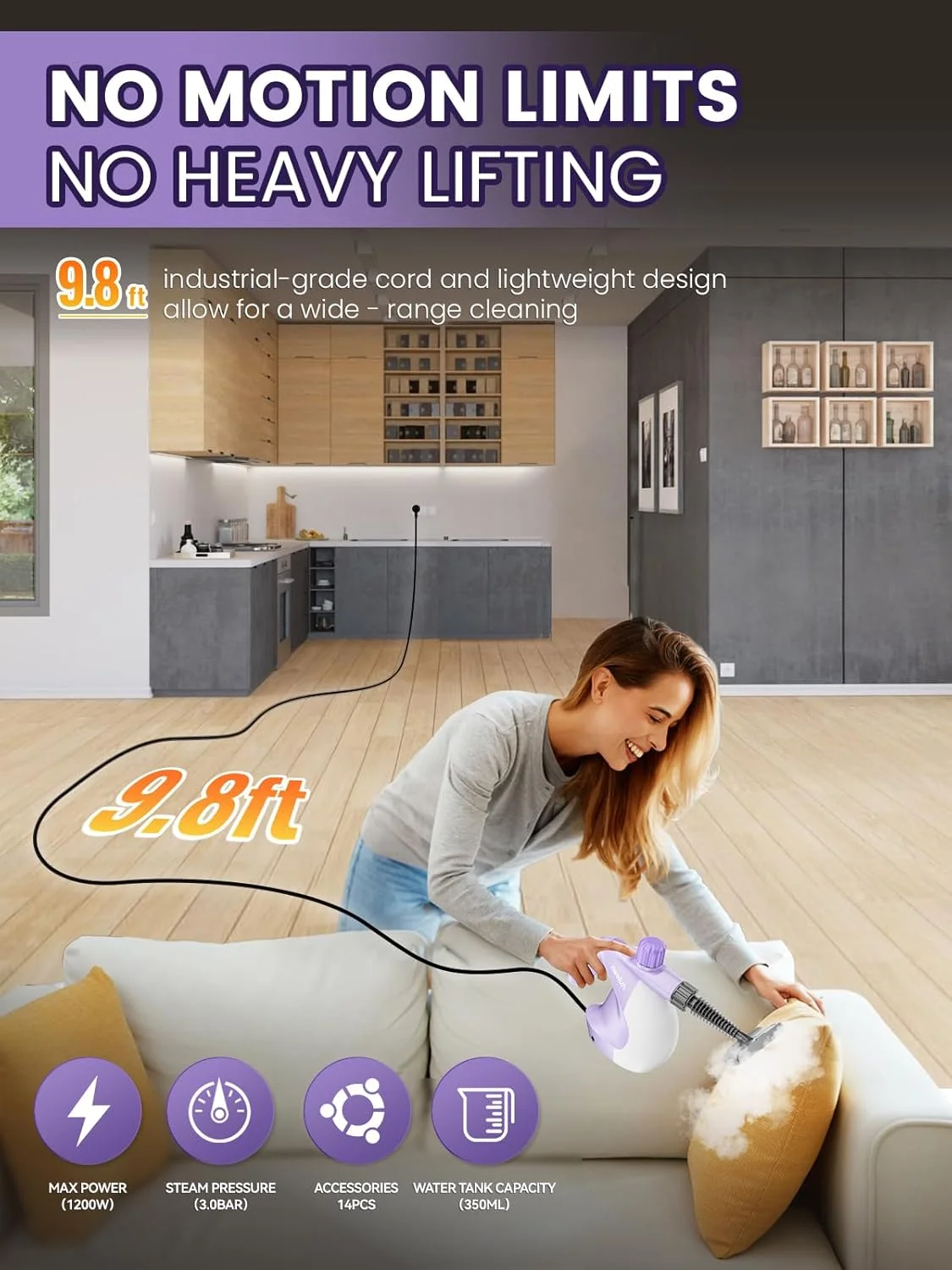 بخارشوی دستی تحت فشار AUTOWN با 14 قطعه لوازم جانبی و قفل ایمنی، بخارشوی چند منظوره 1200 واتی برای تمیز کردن، بخارشوی بدون مواد شیمیایی برای خانه، ماشین، حمام، آشپزخانه، کاشی و سرامیک