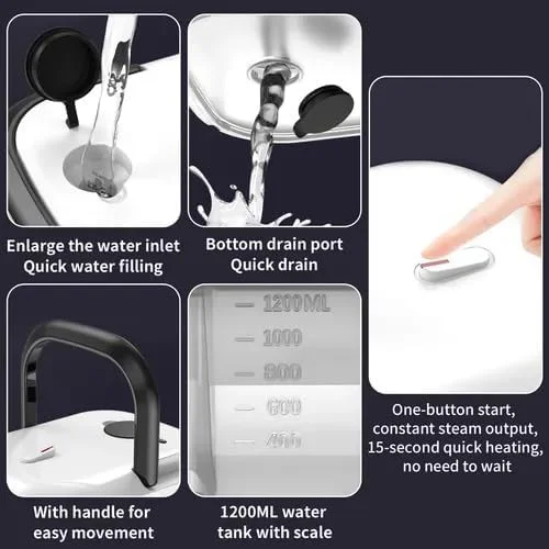 دستگاه بخارشوی آزونی، دستگاه تمیز کننده بخار فشار قوی و دمای بالا 1.2 لیتری 3 بار، بخارشوی دستی قابل حمل با 3 سر برس برای مصارف خانگی/جزئیات خودرو، آشپزخانه، حمام، فرش دستگاه بخارشوی آزونی، دستگاه تمیز کننده بخار فشار قوی و دمای بالا 1.2 لیتری 3 بار، بخارشوی دستی قابل حمل با 3 سر برس برای مصارف خانگی/جزئیات خودرو، آشپزخانه، حمام، فرش