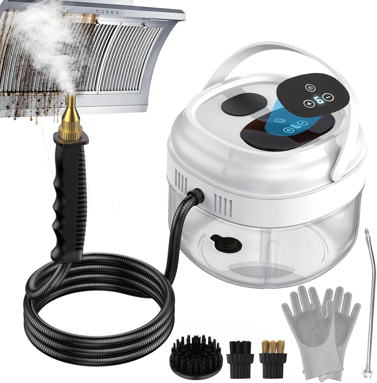 بخارشوی دستی آنجو با صفحه لمسی، مخزن آب بزرگ 1.5 لیتری، بخارشوی قابل حمل، 6 دنده قابل تنظیم، دستگاه تمیز کننده بخار پرفشار با درجه حرارت بالا برای خانه، آشپزخانه، حمام، ماشین