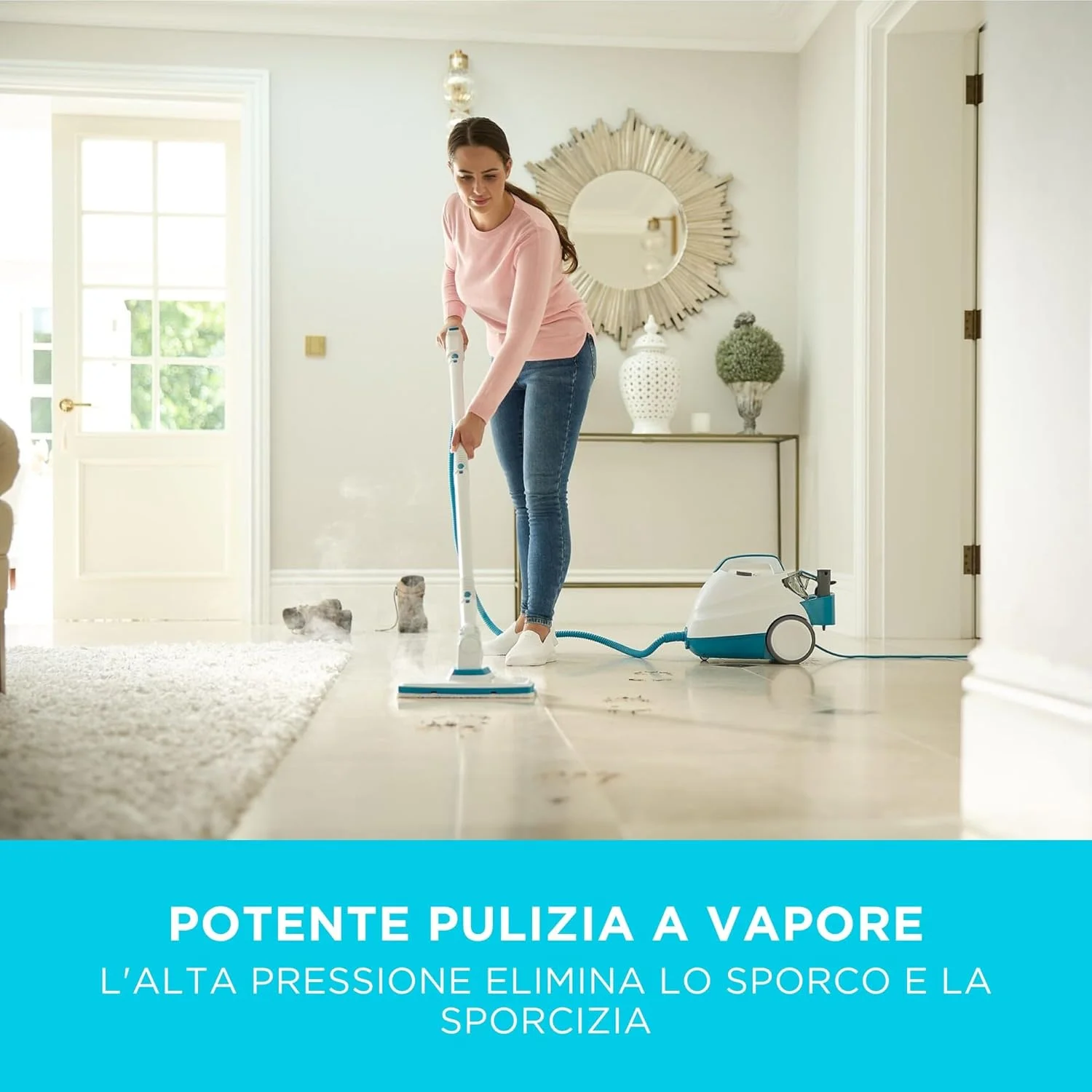 بخارشوی تحت فشار بلک اند دکر، 2000 وات، فشار 4 بار، مخزن 1.2 لیتری، سر چرخان 180 درجه، از بین برنده 99.9% میکروب ها، 8 لوازم جانبی، برای تمام سطوح پوشیده شده، سازگار با محیط زیست، سفید/آبی - BHSMP2008-GB