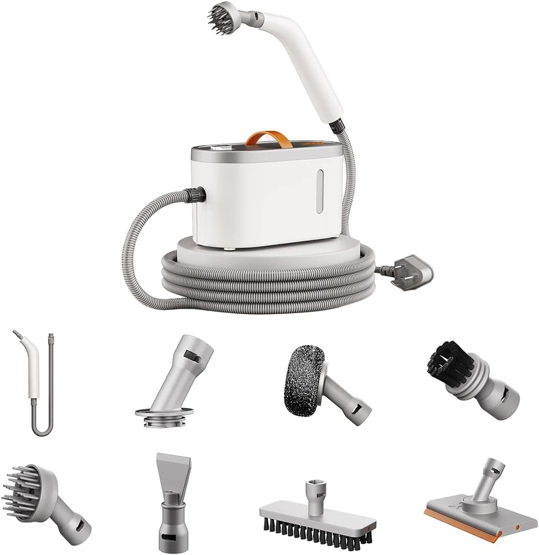 بخارشوی دستی آمیناک 1200 وات، ظرفیت بزرگ 750 میلی لیتری، گرمایش سریع و بخارشوی فشار قوی برای خانه، دارای 11 لوازم جانبی، تمیز کردن و ضد عفونی چند سطحی