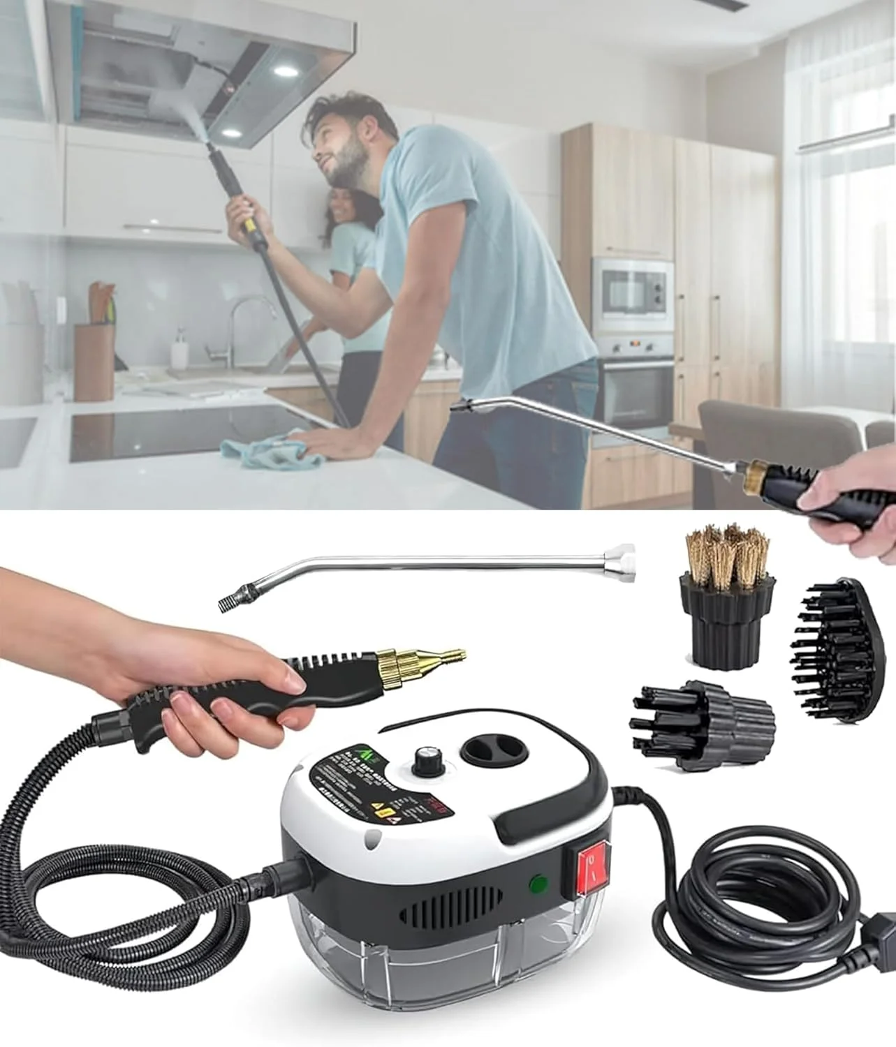 بخارشوی چند منظوره 2500 واتی با دمای بالا و فشار قوی ALLESM، ابزار تمیز کننده قابل حمل با گرمایش سریع 10 ثانیه ای، مناسب برای آشپزخانه، حمام و مصارف تجاری