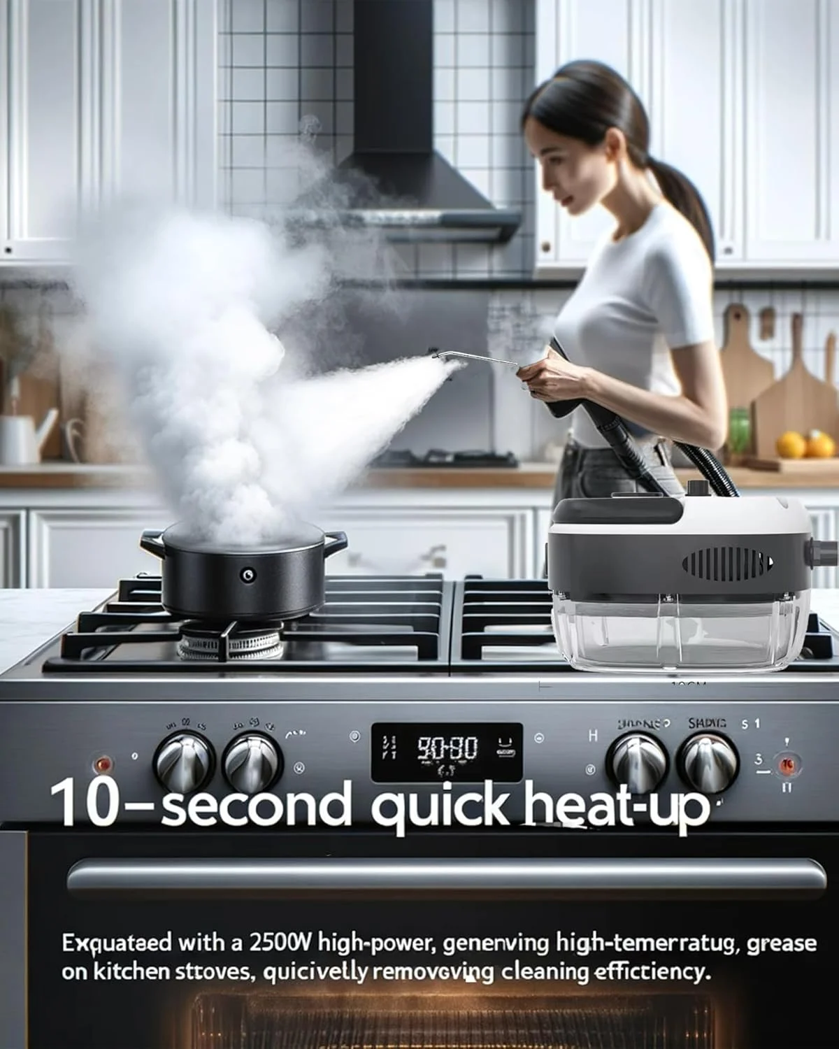 بخارشوی چند منظوره 2500 واتی با دمای بالا و فشار قوی ALLESM، ابزار تمیز کننده قابل حمل با گرمایش سریع 10 ثانیه ای، مناسب برای آشپزخانه، حمام و مصارف تجاری
