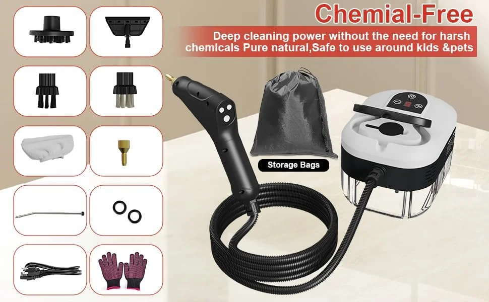 بخارشوی خانگی، گرم شدن در 15 ثانیه، مخزن آب 1.2 لیتری، دسته قابل تنظیم 6 حالته، بخارشوی دستی برای جزئیات خودرو، آلودگی، مبلمان، مبل، کاشی کف، حمام، ساس، 9 عدد لوازم جانبی بخارشوی خانگی، گرم شدن در 15 ثانیه، مخزن آب 1.2 لیتری، دسته قابل تنظیم 6 حالته، بخارشوی دستی برای جزئیات خودرو، آلودگی، مبلمان، مبل، کاشی کف، حمام، ساس، 9 عدد لوازم جانبی