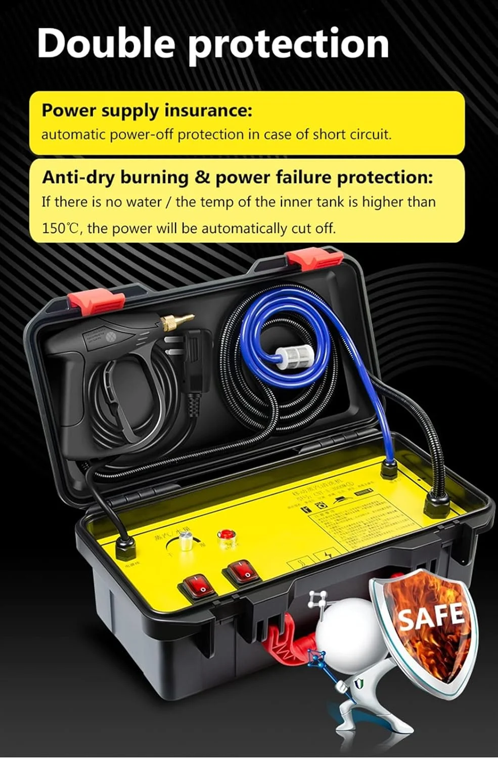 بخارشوی دستی AJWYSOI 3000W، دستگاه تمیز کننده برقی بخار با فشار 4.5 بار، دمای بالا و فشار قوی، مناسب برای تمیز کردن کولر گازی، هود، خودرو، کاشی و سرامیک و جزئیات خودرو برای مصارف خانگی