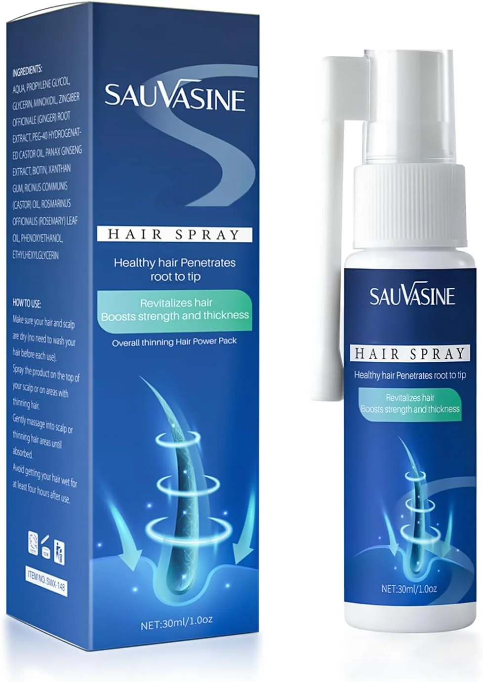 اسپری سرم رشد مو ماینوکسیدیل، اسپری ماینوکسیدیل با روغن کرچک بیوتین و روغن برگ رزماری برای مردان و زنان برای موهای نازک و کاهش آسیب مو (30 میلی لیتر)