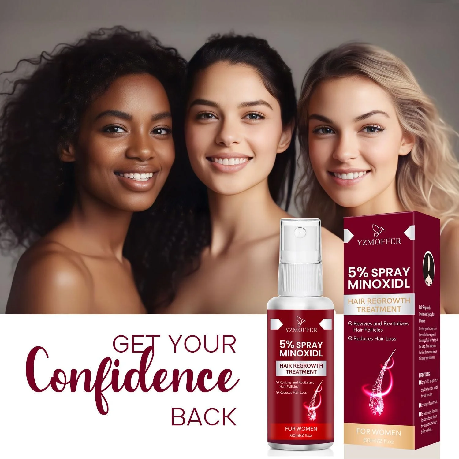 اسپری رشد موی 5% ماینوکسیدیل برای زنان: سرم رشد مجدد مو برای موهای قوی تر، ضخیم تر و بلندتر، 56 میلی لیتر