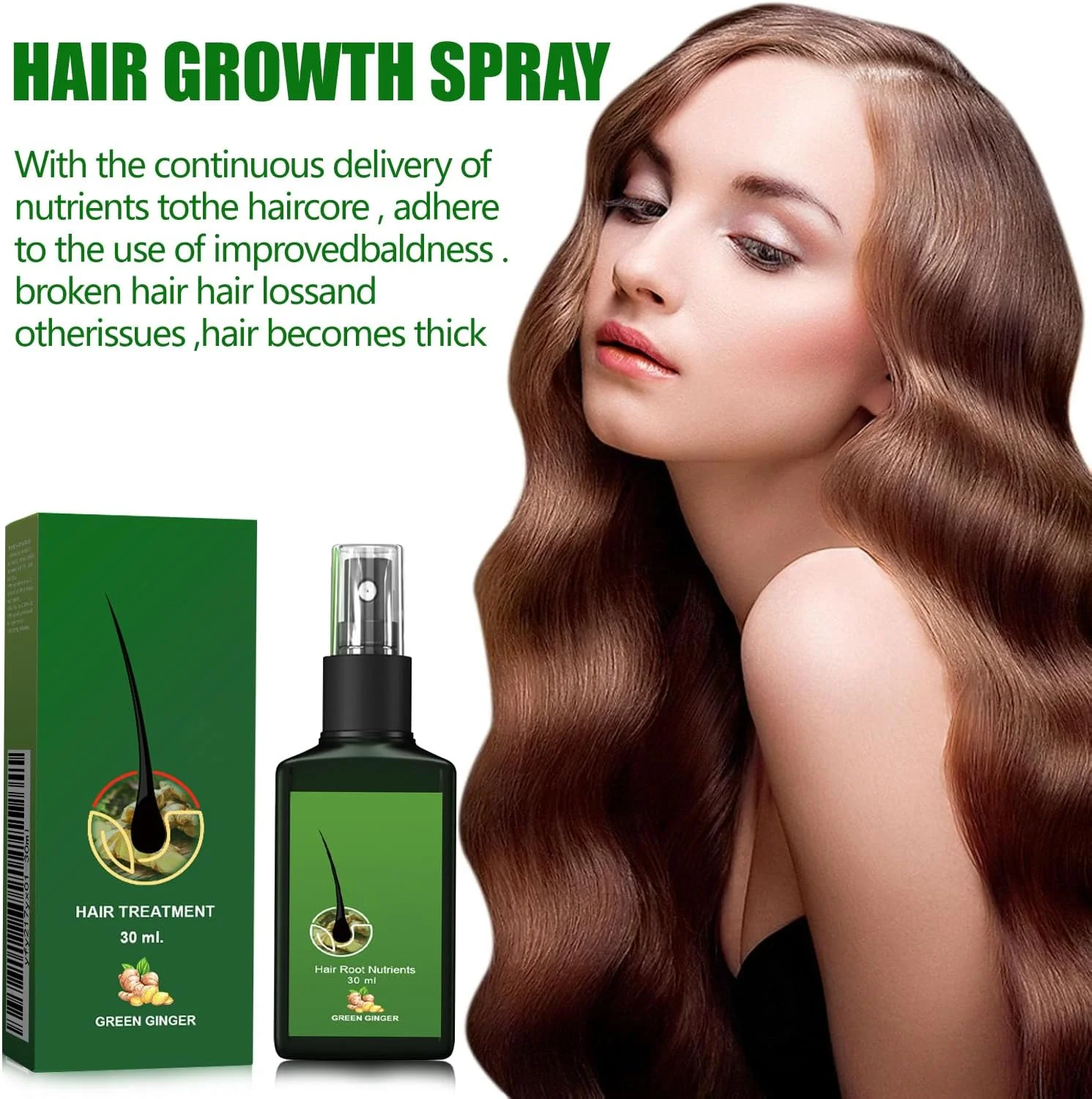 اسپری زنجبیل مغذی، تسریع رشد مو، سرم ضد ریزش مو، برای تغذیه ریشه مو، ترمیم موهای آسیب دیده، سرم گیاهی ضخیم کننده، اسپری سرم رشد مو بیوتین، 30 میلی لیتر