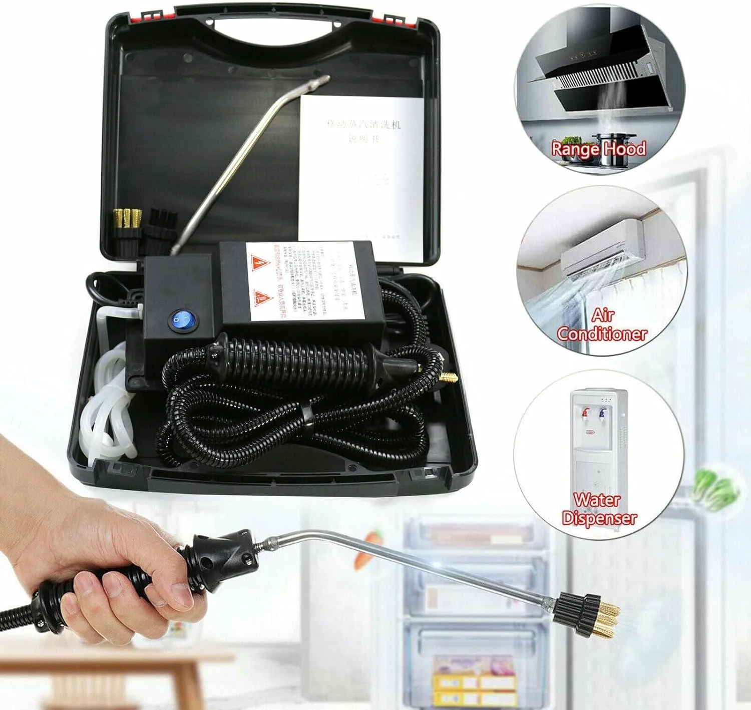 بخارشوی 2000 وات، بخارشوی فشار قوی با دمای بالا به همراه لوله رابط و 2 برس، دستگاه بخارشوی چند منظوره قابل حمل کوچک، بخار شوی قدرتمند سیار