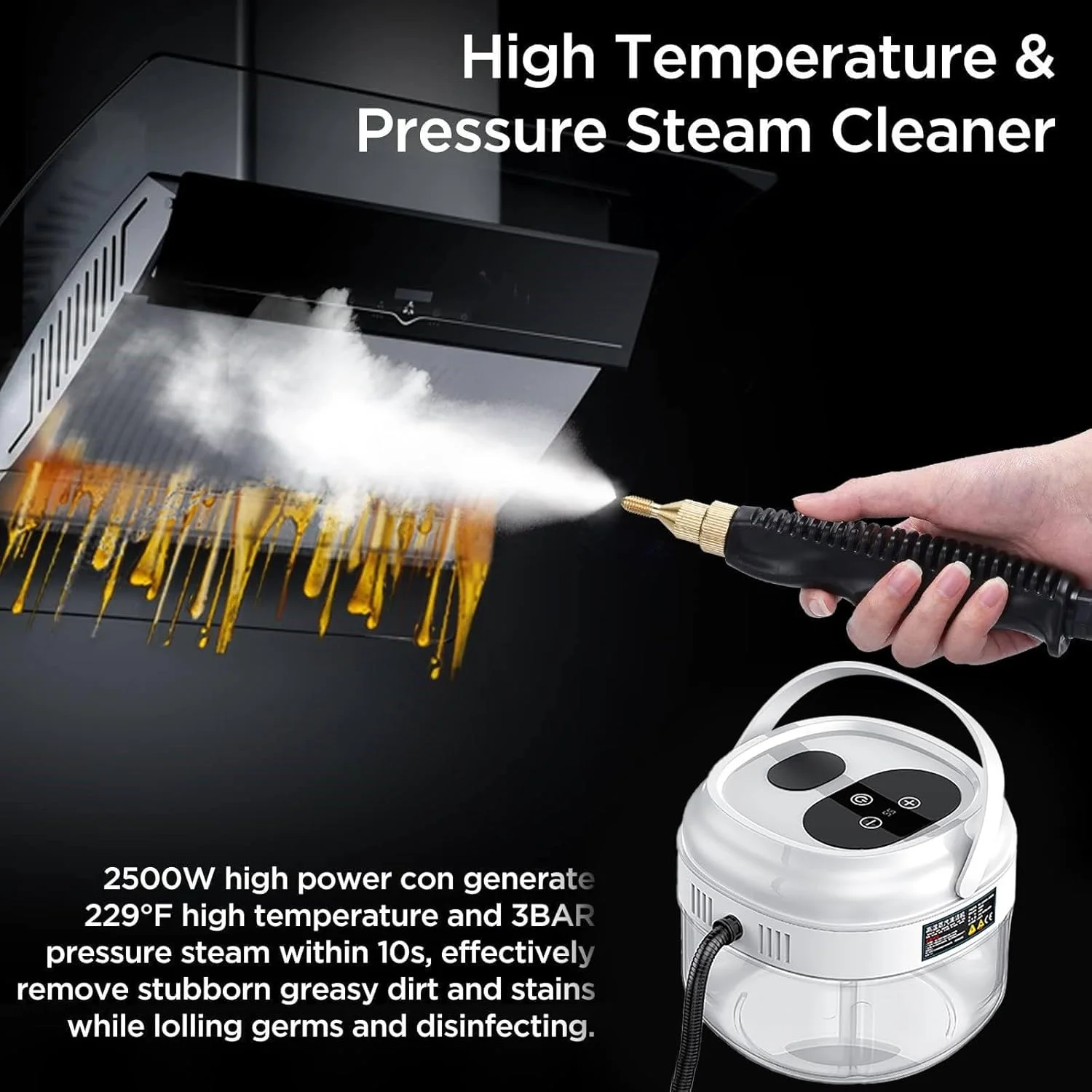 بخارشوی، بخارشوی با ظرفیت بزرگ 1500 میلی لیتری، دستگاه تمیز کننده بخار تحت فشار با دمای بالا با 3 سر برس و نازل آرنجی بلند، 6 سطح تنظیم، قطع خودکار بخارشوی، بخارشوی با ظرفیت بزرگ 1500 میلی لیتری، دستگاه تمیز کننده بخار تحت فشار با دمای بالا با 3 سر برس و نازل آرنجی بلند، 6 سطح تنظیم، قطع خودکار