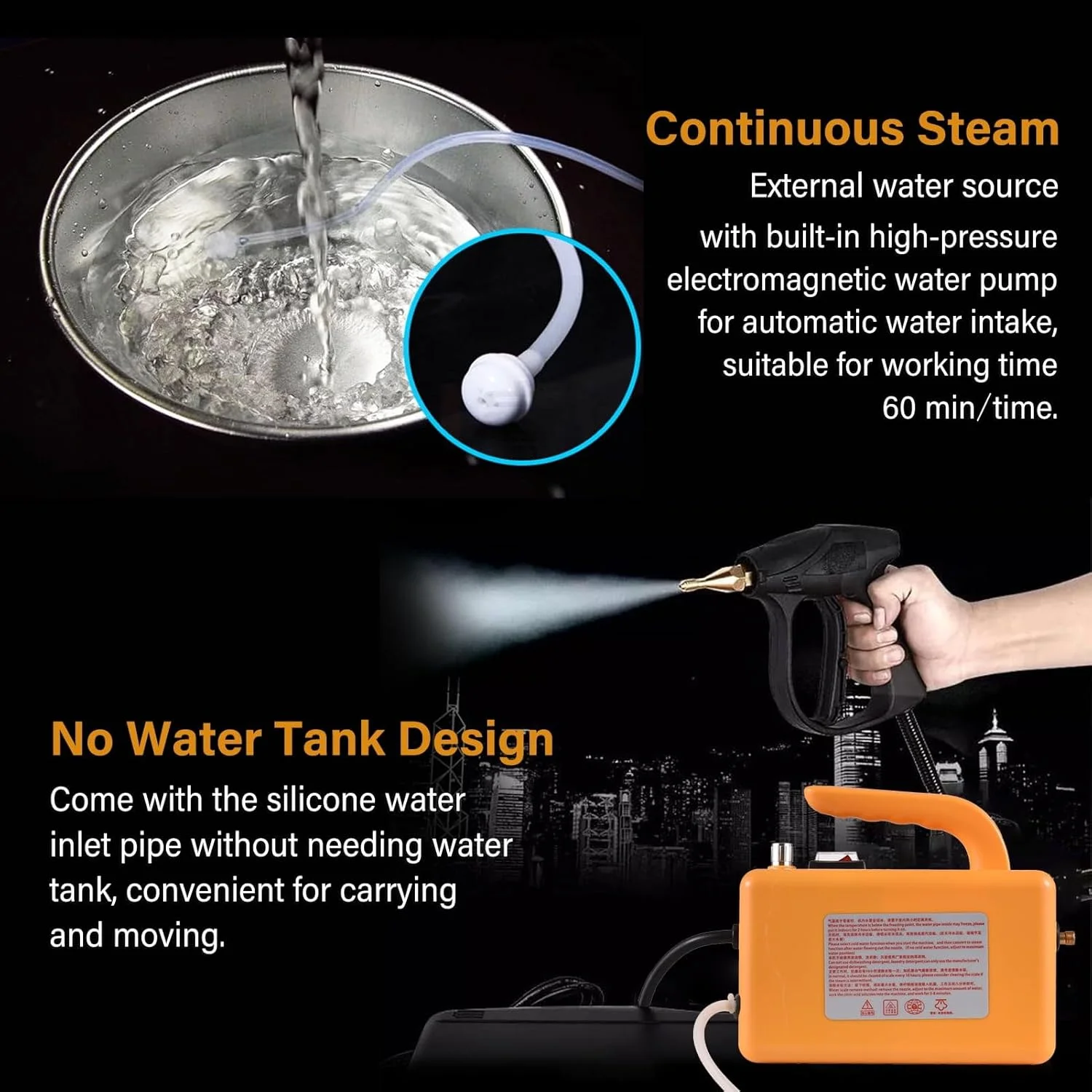 بخارشوی 2600 وات، دستگاه تمیز کننده بخار خودکار تحت فشار با دمای بالا، بخارشوی دستی با لولهExtension و 3 سر برس برای آشپزخانه، حمام، ماشین