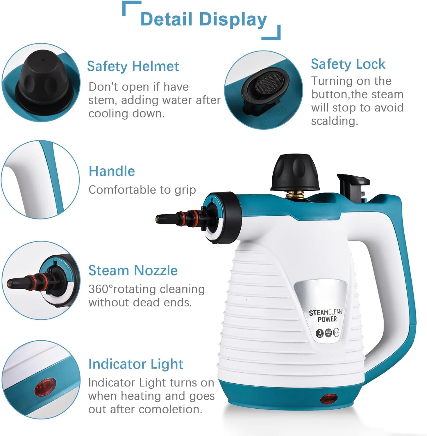 بخارشوی دستی Eacam 1050W با دمای بالا و فشار بخار، به همراه 9 قطعه لوازم جانبی، بخارشوی چند منظوره قابل حمل برای آشپزخانه، مبل، حمام، خودرو و پنجره بخارشوی دستی Eacam 1050W با دمای بالا و فشار بخار، به همراه 9 قطعه لوازم جانبی، بخارشوی چند منظوره قابل حمل برای آشپزخانه، مبل، حمام، خودرو و پنجره