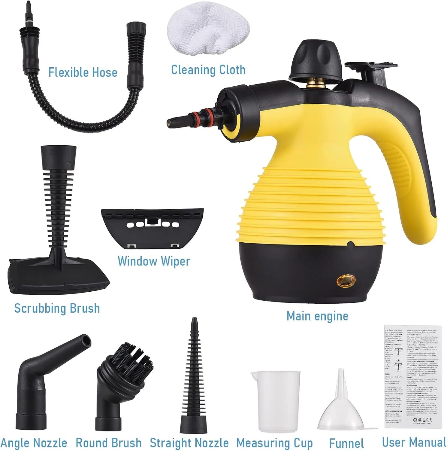 دستگاه بخارشوی دستی قابل حمل Eacam 1050W چند منظوره با فشار بالا و دمای بالا به همراه 9 عدد لوازم جانبی برای آشپزخانه، مبل، حمام، خودرو و پنجره