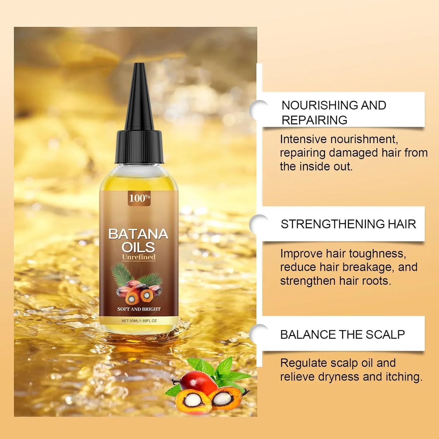 روغن باتانا خام 100% خالص آزونی برای رشد مو، روغن طبیعی هندوراسی برای از بین بردن موخوره، افزایش ضخامت و تغذیه پوست سر، افزایش درخشندگی برای انواع مو - 50 میلی لیتر روغن باتانا خام 100% خالص آزونی برای رشد مو، روغن طبیعی هندوراسی برای از بین بردن موخوره، افزایش ضخامت و تغذیه پوست سر، افزایش درخشندگی برای انواع مو - 50 میلی لیتر