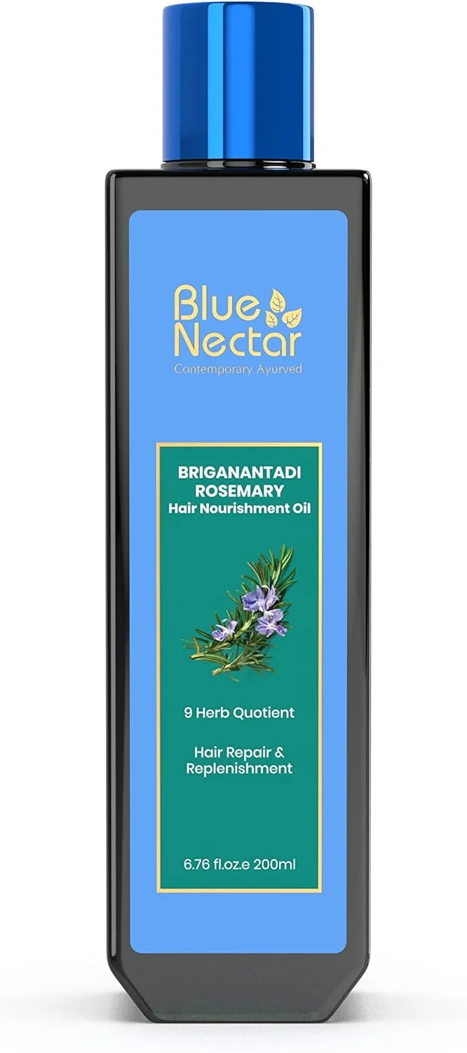 روغن رزماری Blue Nectar برای رشد مو به همراه روغن برینگراج | جایگزین طبیعی برای Redensyl | روغن موی غیر چسبنده آیورودا با روغن آملا (9 گیاه، 200 میلی لیتر) روغن رزماری Blue Nectar برای رشد مو به همراه روغن برینگراج | جایگزین طبیعی برای Redensyl | روغن موی غیر چسبنده آیورودا با روغن آملا (9 گیاه، 200 میلی لیتر)