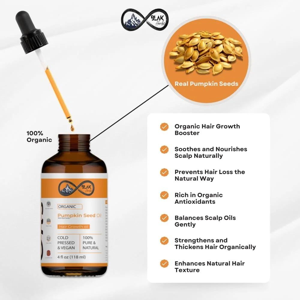 روغن دانه کدو تنبل ارگانیک بلک هربز - پرس سرد و وگان - روغن 100% خالص و طبیعی برای رشد مو، ناخن و مژه - 118 میلی لیتر روغن دانه کدو تنبل ارگانیک بلک هربز - پرس سرد و وگان - روغن 100% خالص و طبیعی برای رشد مو، ناخن و مژه - 118 میلی لیتر