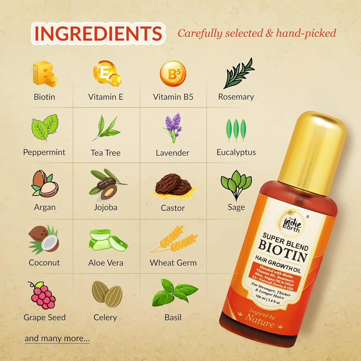 روغن مو بیوتین ایندی اِرث، 100 میلی لیتر، فرموله شده با بیوتین، ویتامین B5، ویتامین E، رزماری، نعناع، روغن آرگان و بیش از 21 گیاه و روغن طبیعی دیگر روغن مو بیوتین ایندی اِرث، 100 میلی لیتر، فرموله شده با بیوتین، ویتامین B5، ویتامین E، رزماری، نعناع، روغن آرگان و بیش از 21 گیاه و روغن طبیعی دیگر