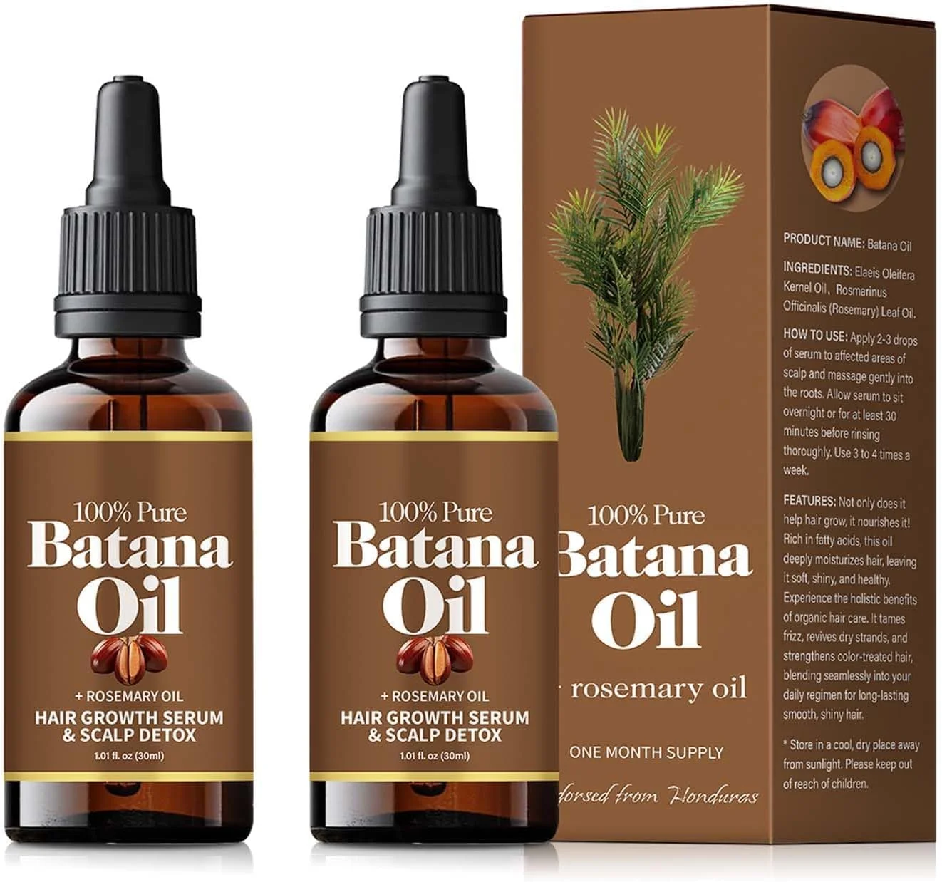 روغن باتانا LBOYLOVE® با رزماری برای مو، روغن باتانا با رزماری از هندوراس، افزایش درخشندگی و تغذیه مو و پوست، روغن باتانا 100% طبیعی، تغذیه کننده مو، مناسب برای انواع مو